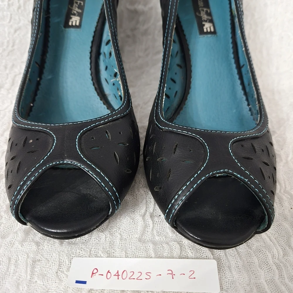 Women's Black Sz 9.5 High Heels pumps cut‎ out design Peep Toe Officecore